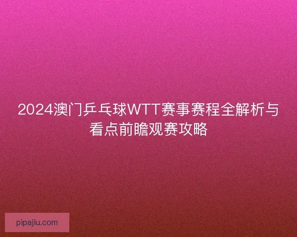 2024澳门乒乓球WTT赛事赛程全解析与看点前瞻观赛攻略