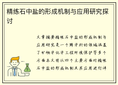 精练石中盐的形成机制与应用研究探讨